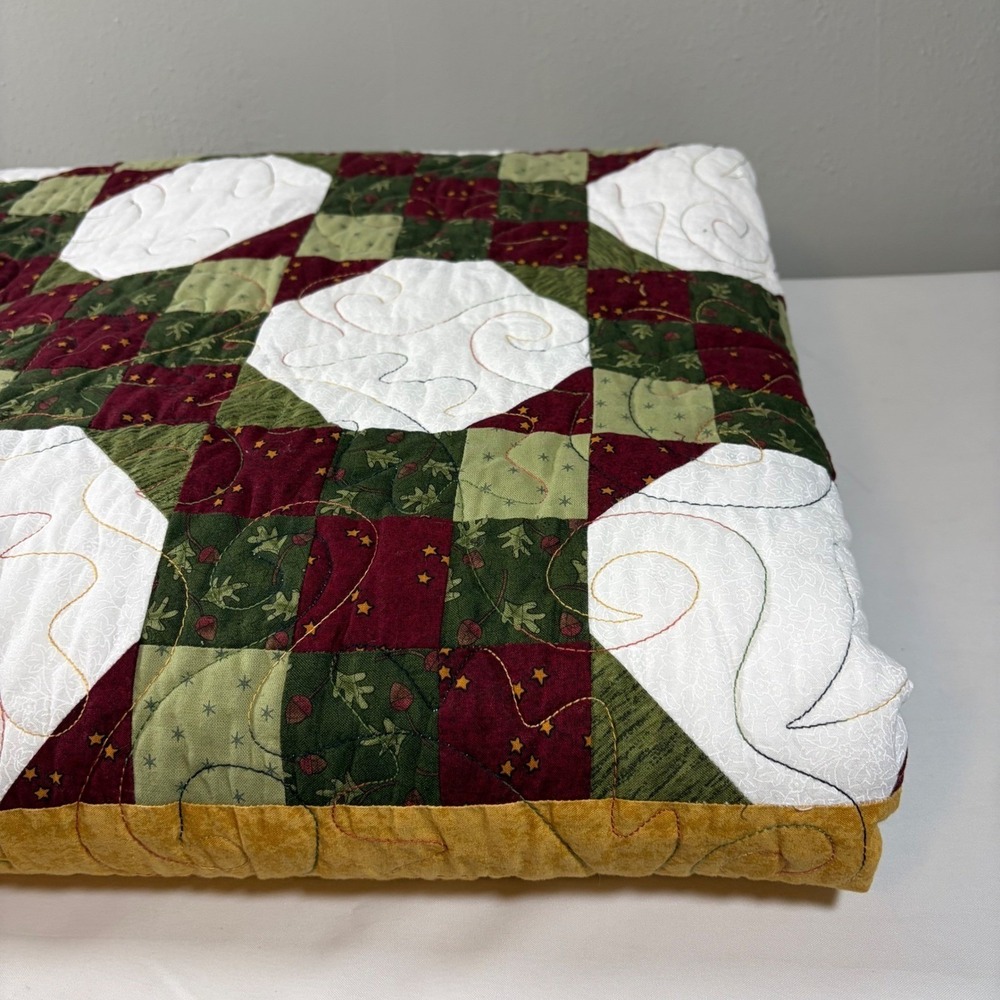 Handmade Patchwork Quilt King Queen Snowball Nine Patch Cottagecore Burgundy